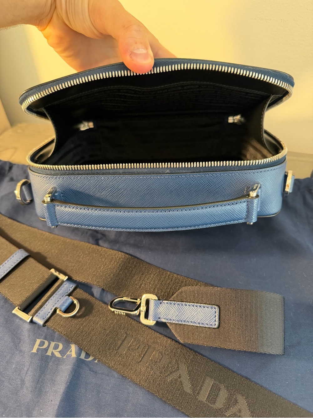 Prada Brique Medium Saffiano Leather Bag in Blue - Picture 10 of 11